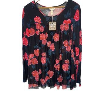 Matilda Jane Tiered Floral Tunic Long Sleeve Fit Flare Blouse NWT Women XS Black